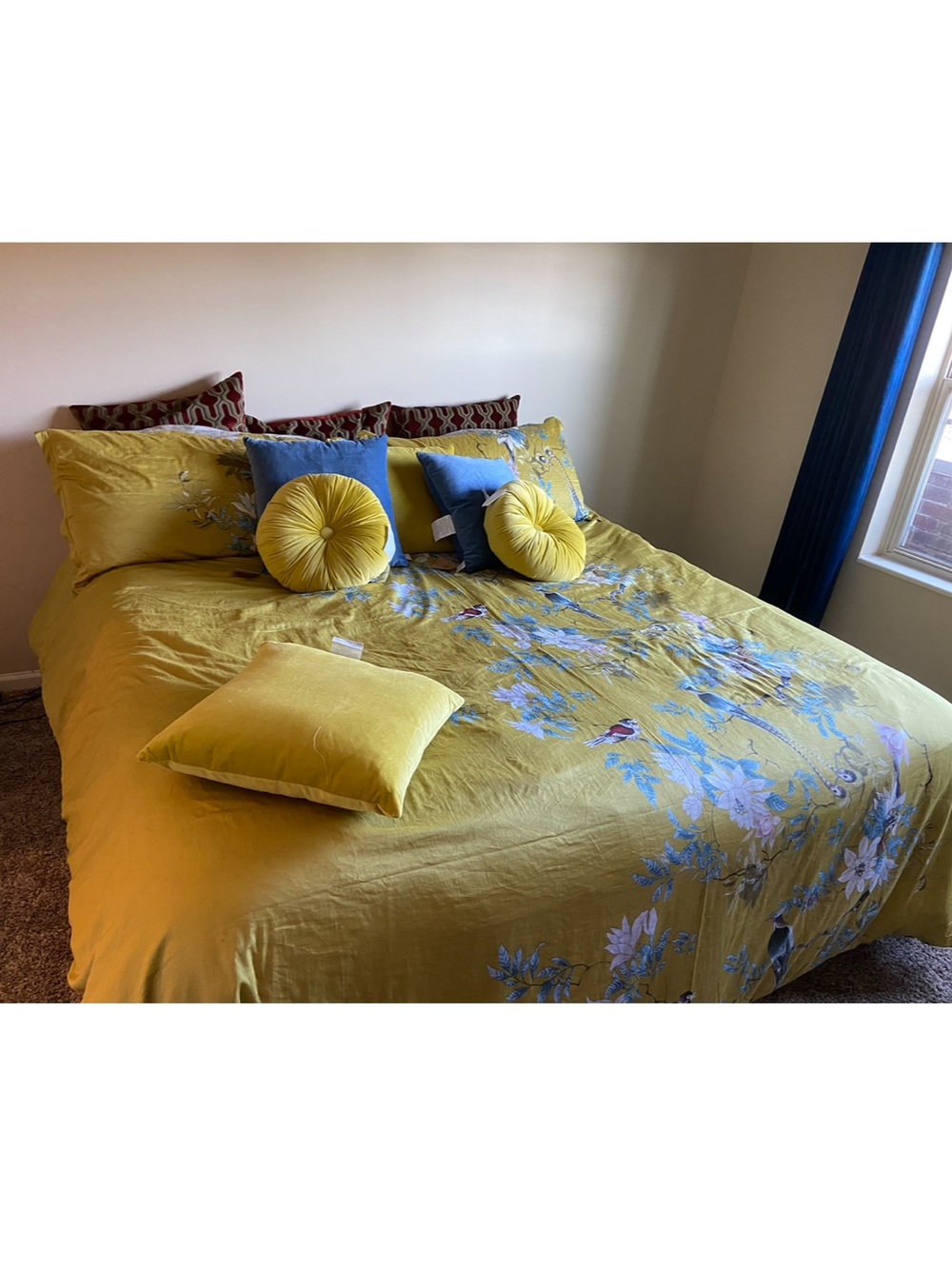 Floral Bird Print Yellow Home Bedding Duvet Cover Set King size 100% cotton - Picture 5 of 5